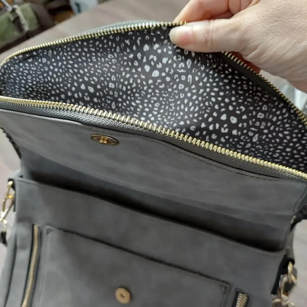 Unbranded Dark Gray Faux Leather Adjustable Strap Shoulder Bag